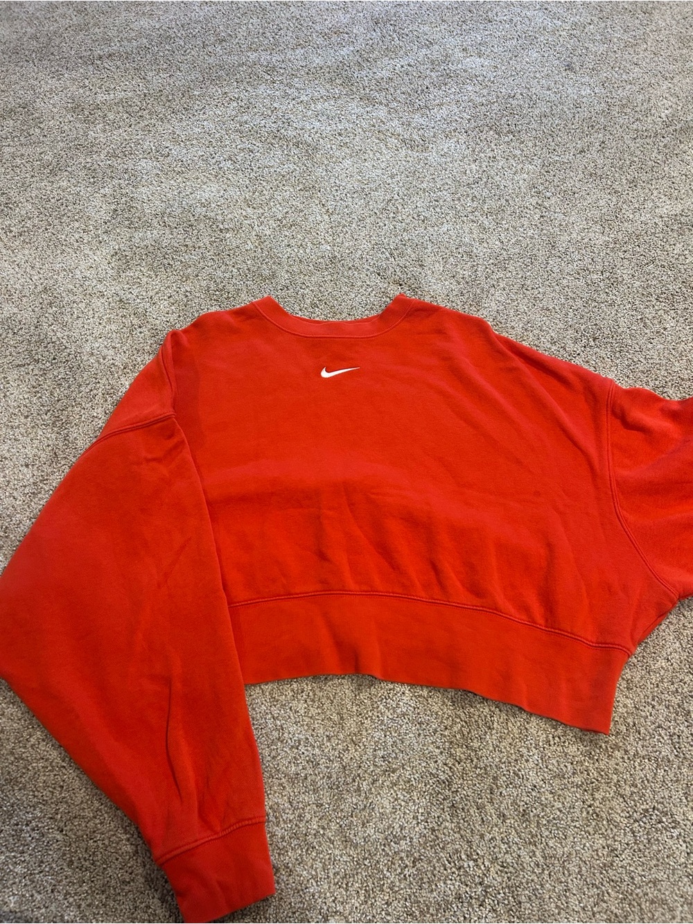 Nike Red Cropped Crew Sweatshirt with White Swoosh